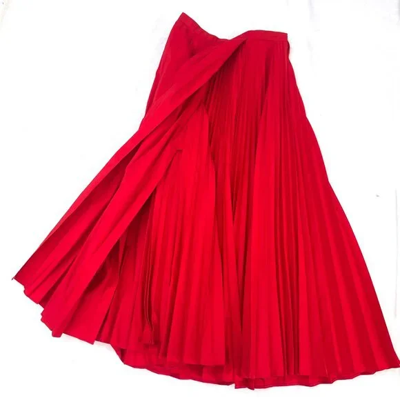 Auc NWOT $2500 Valentino Pleated Midi Skirt in True Red - Picture 13 of 16